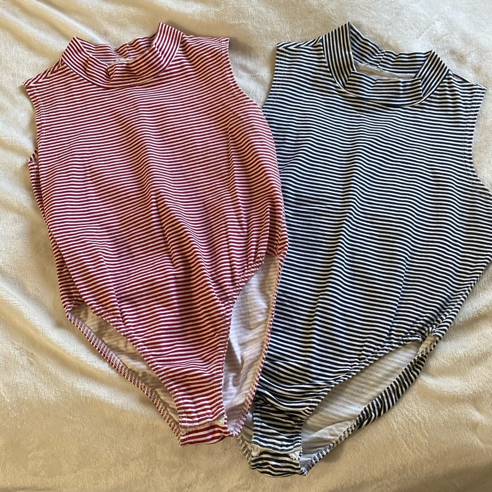 mock neck striped bodysuits